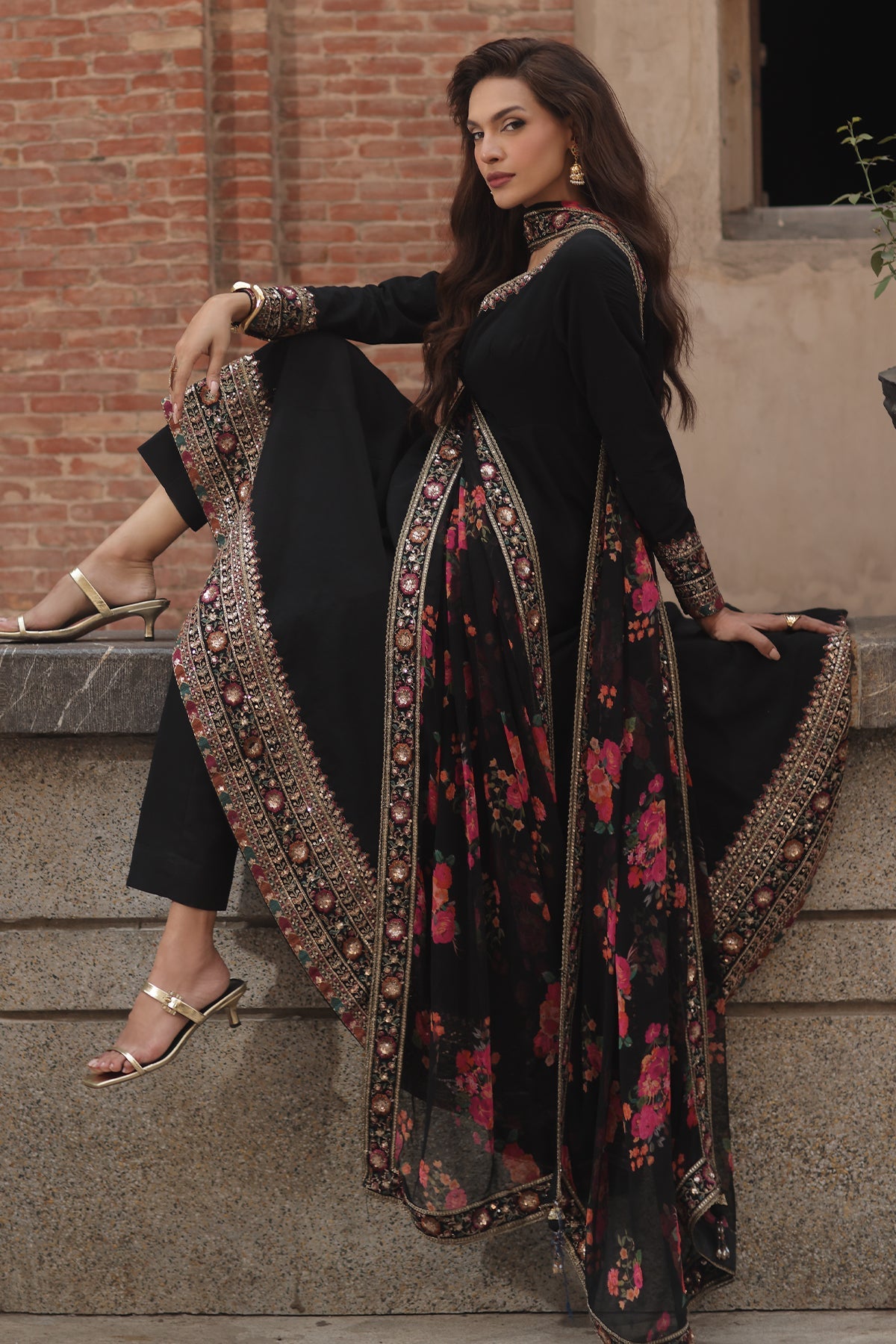 3 Pcs Stitched Raw Silk Pishwas CMA-6-430-Black