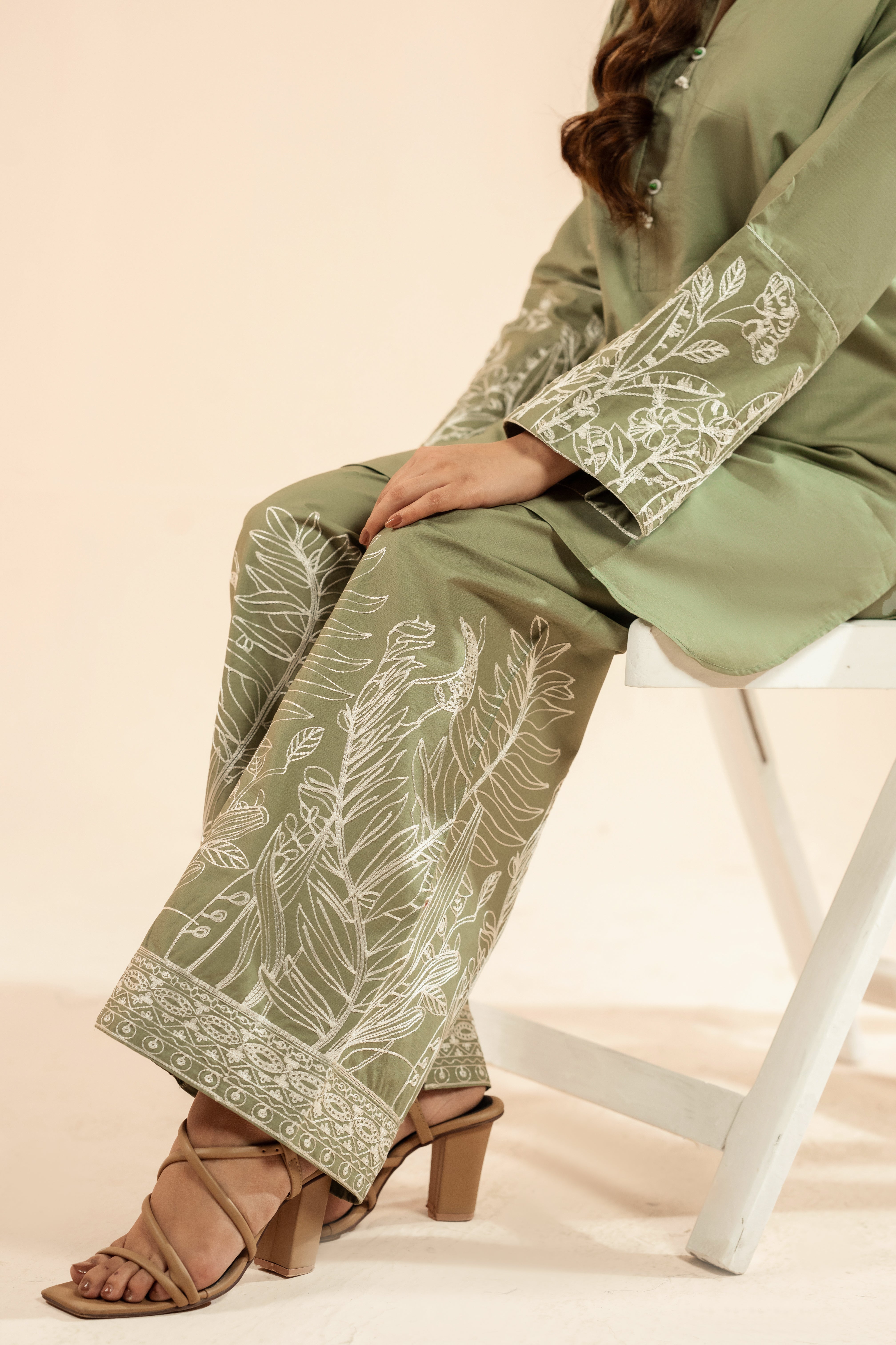 Sage Foliage Emb Co-Ord Set | 2 PC