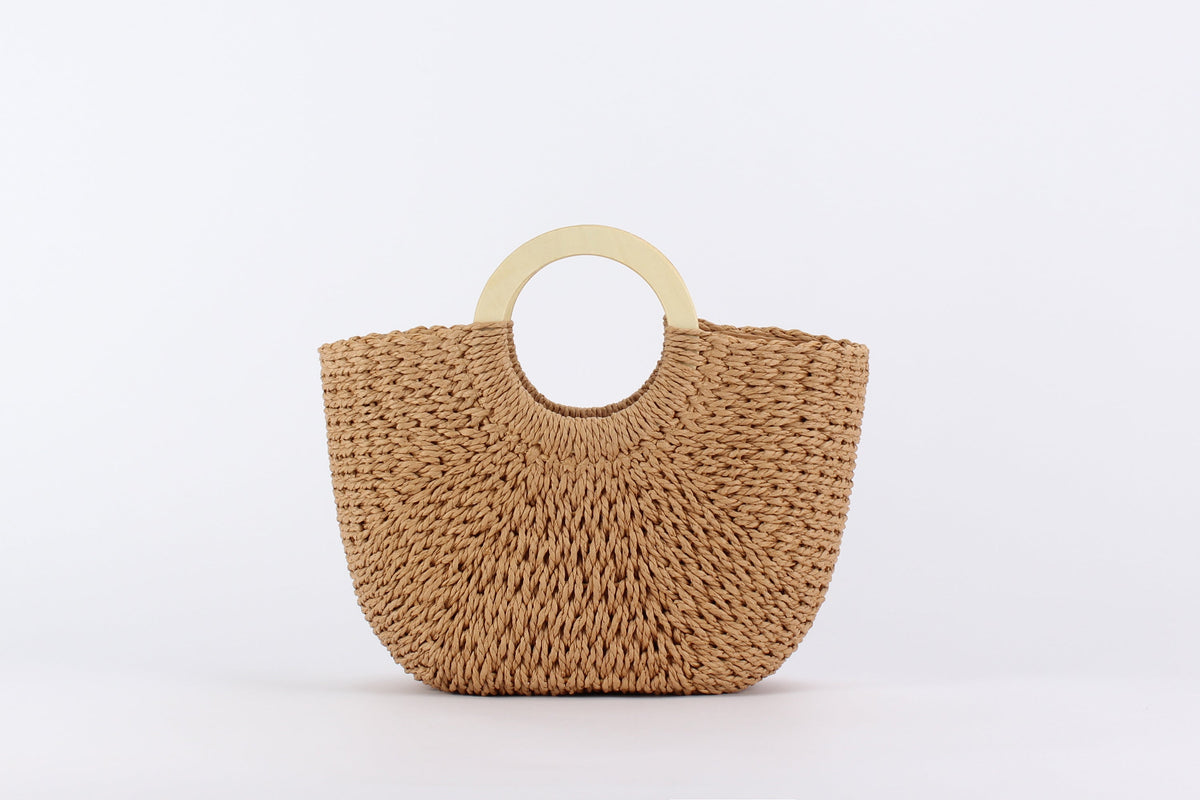 Derya Raffia Structured Bag with Wooden Handle