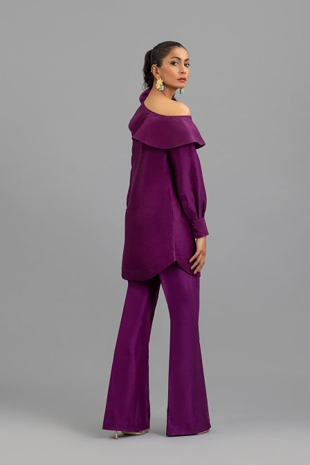 Frilled Drop Shoulder Top with Flared Trouser