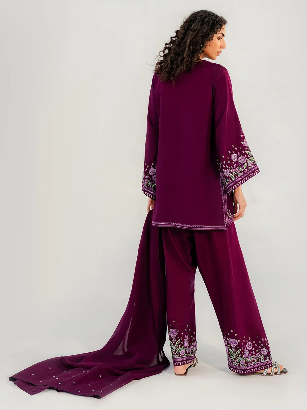 PLUM RADIANCE - 3pcs Tusser Silk Ensemble