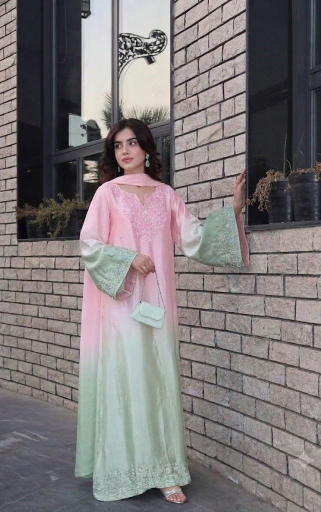 Kaida Tie N Die Luxury Silk Embroidered 3Pc Unstitched Suit Amani Kaftan PA-0031