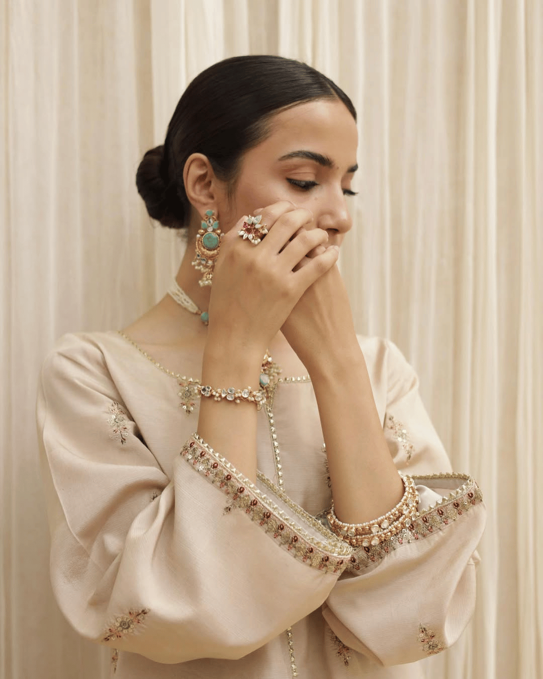 Golden Petal Lawn Suit | Golden Embroidery with Organza Dupatta