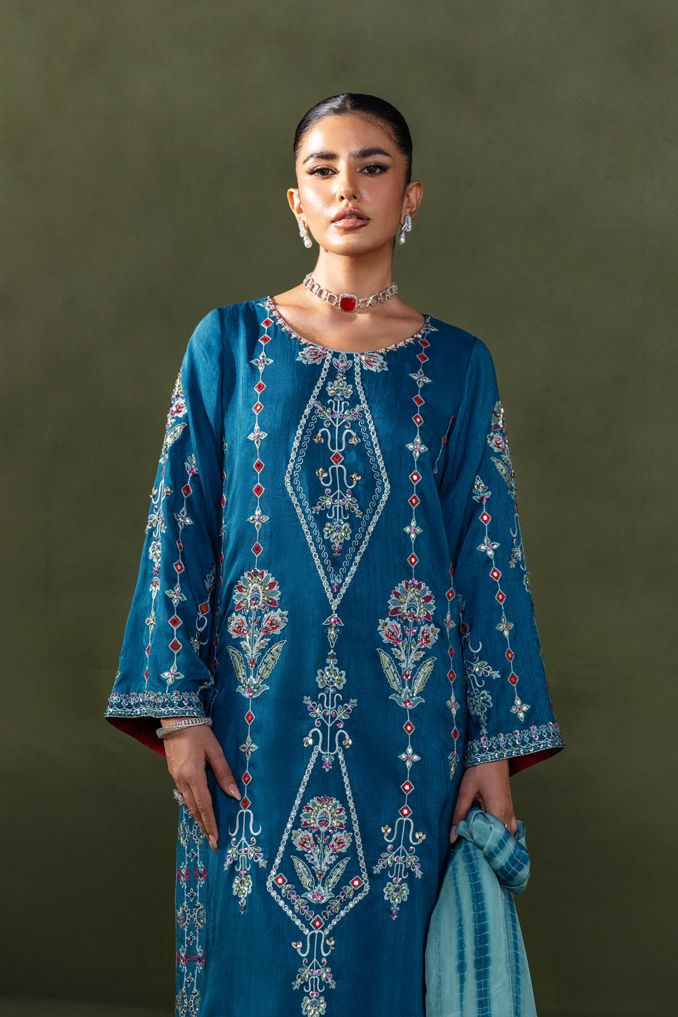 Classic Teal Blue Kaftan (D-02)