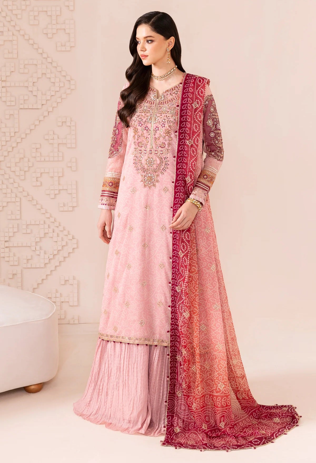 Xenia-RANIZA Luxury Chiffon Embroidered 3Pc Unstitched Suit PA-242
