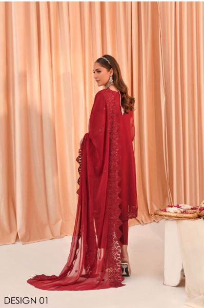 Design 1 - Crimson Red (Unstitched)