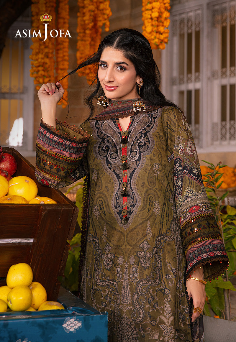 Ajso-278 Unstitched 3 Pcs Shirt Dupatta Trouser