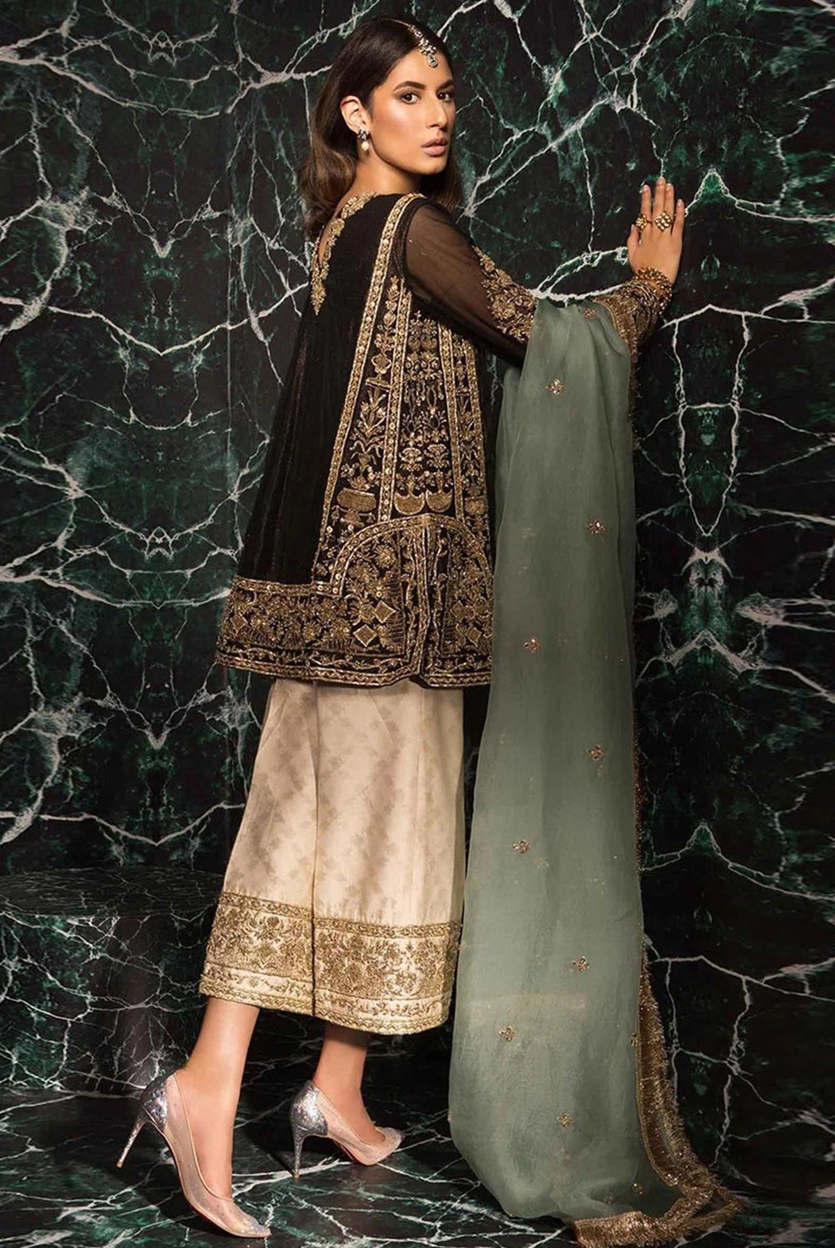 Mahgul-GILDED ONYX Luxury Velvet Embroidered 3Pc Unstitched Suit PA-239