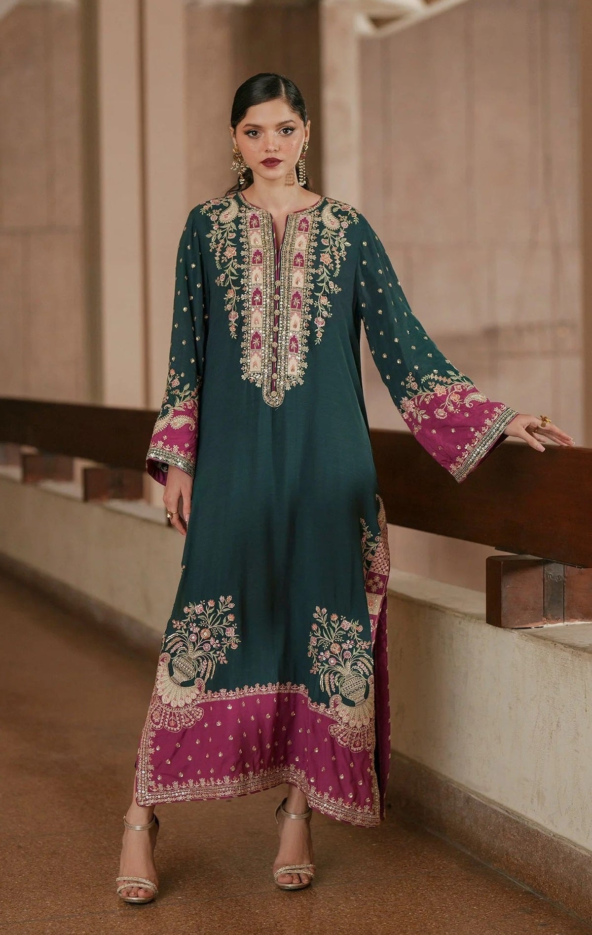 Ethnc Kaftan Luxury Silk Embroidered 3Pc Unstitched / Stitched Suit PA 0076