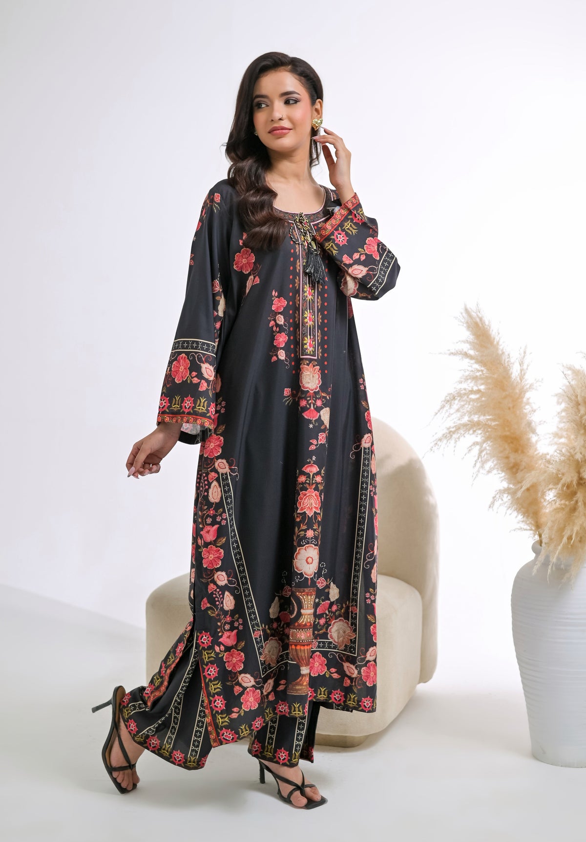 Poshkari Luxury Blended Raw Silk Embroidered 2Pc Stitched Kaftan Suit PA - 0085