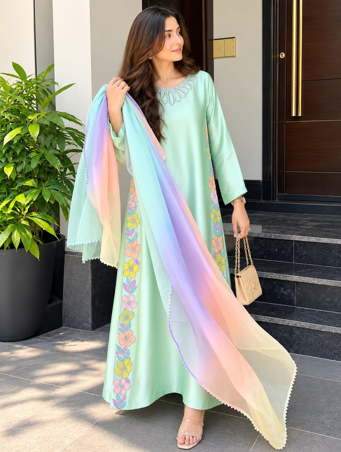 Pehnawa Luxury Silk Embroidered 3Pc Unstitched Kaftan Suit PA-168