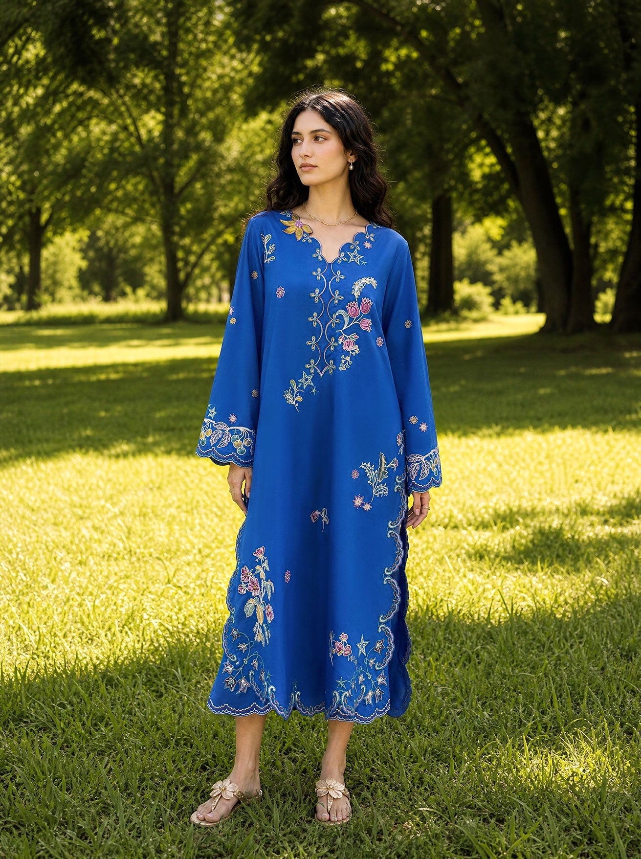 SS26DC-2623 BLUE 2PCS EMBROIDERED KURTA WITH TROUSER