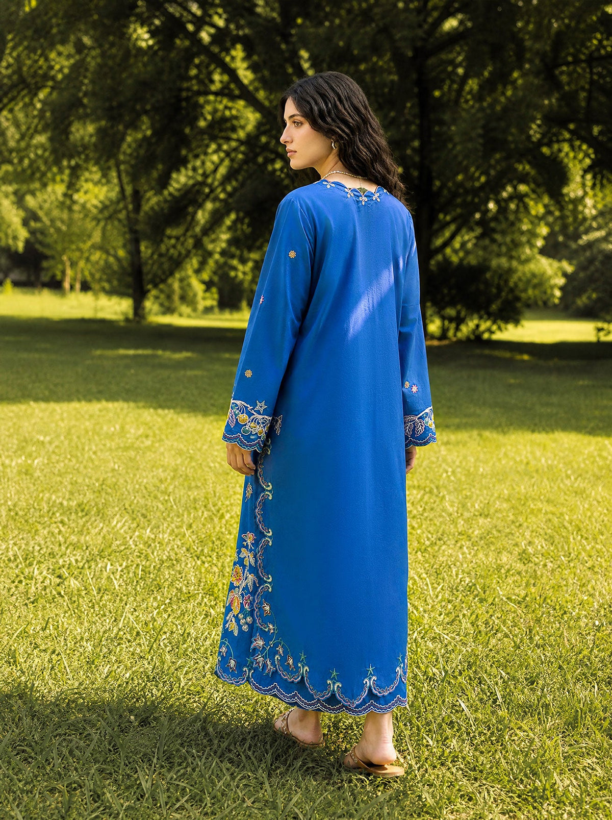 SS26DC-2623 BLUE 2PCS EMBROIDERED KURTA WITH TROUSER