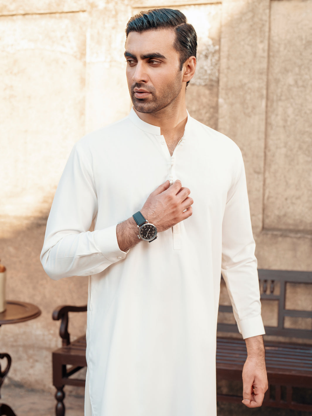 White Blended Kurta Trouser - AL-KT-3062