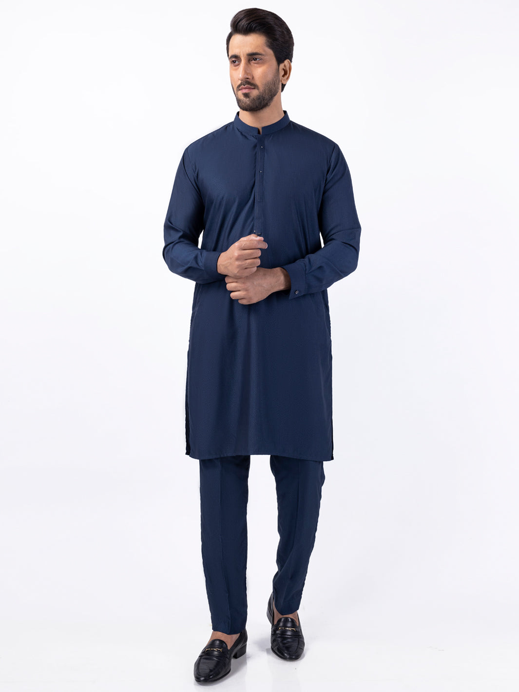 Navy Blue Blended Kurta Trouser - AL-KT-3086