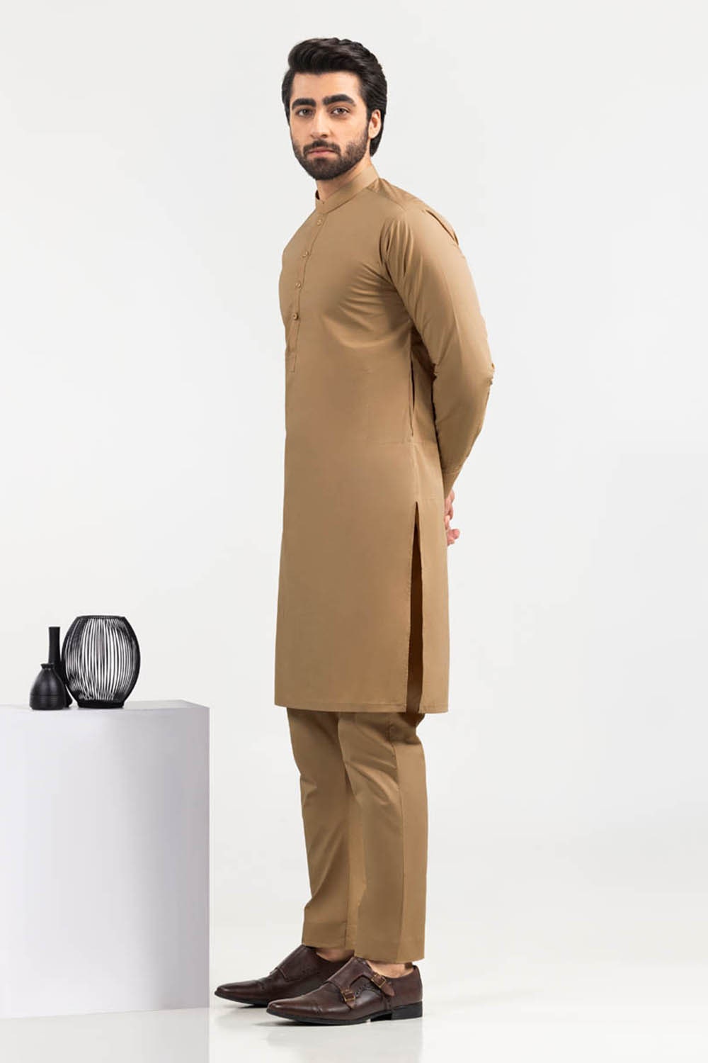 Red Gold Latha Unstitched Fabric Cotton-Lf