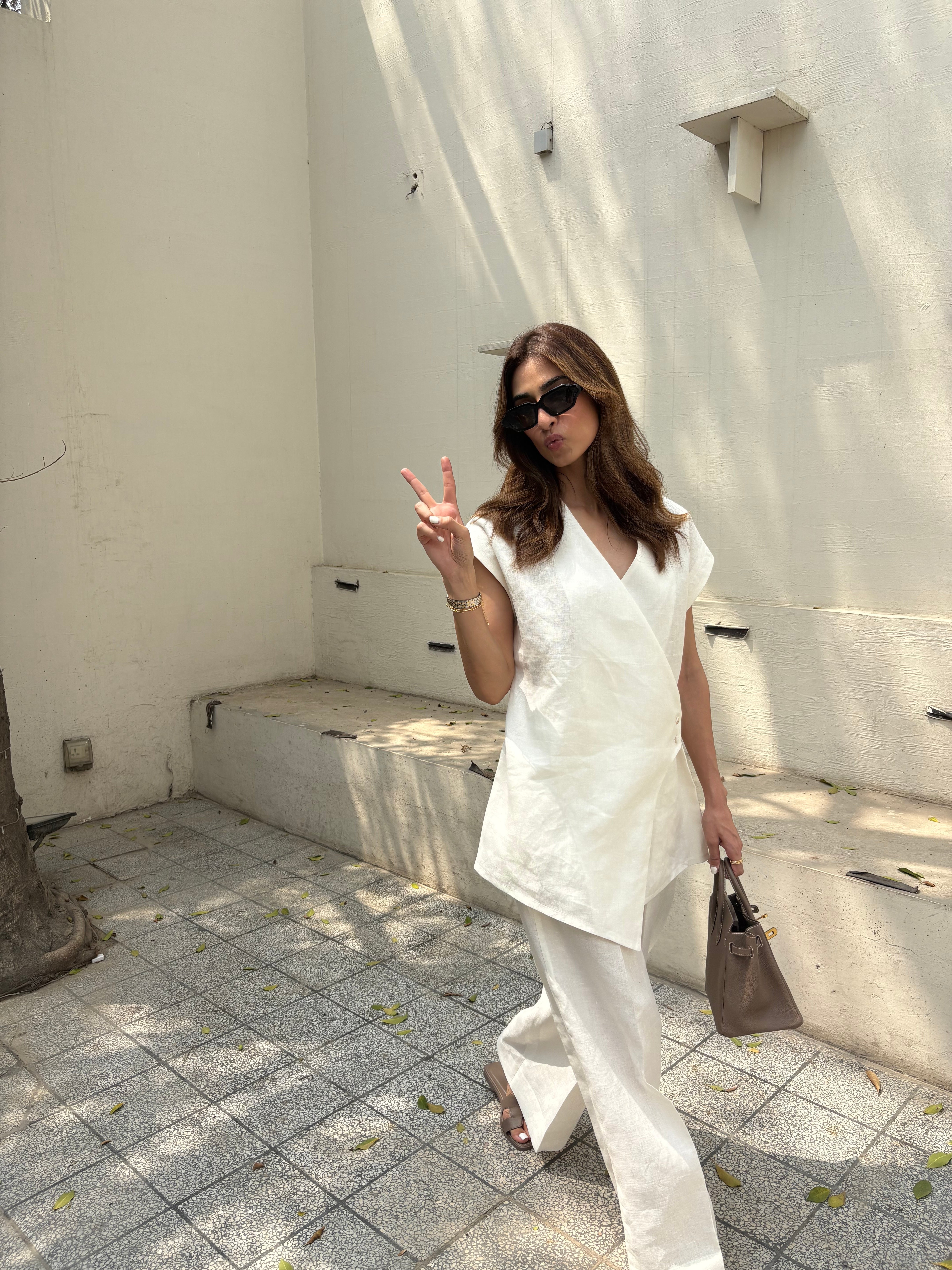 White Linen Vest Set