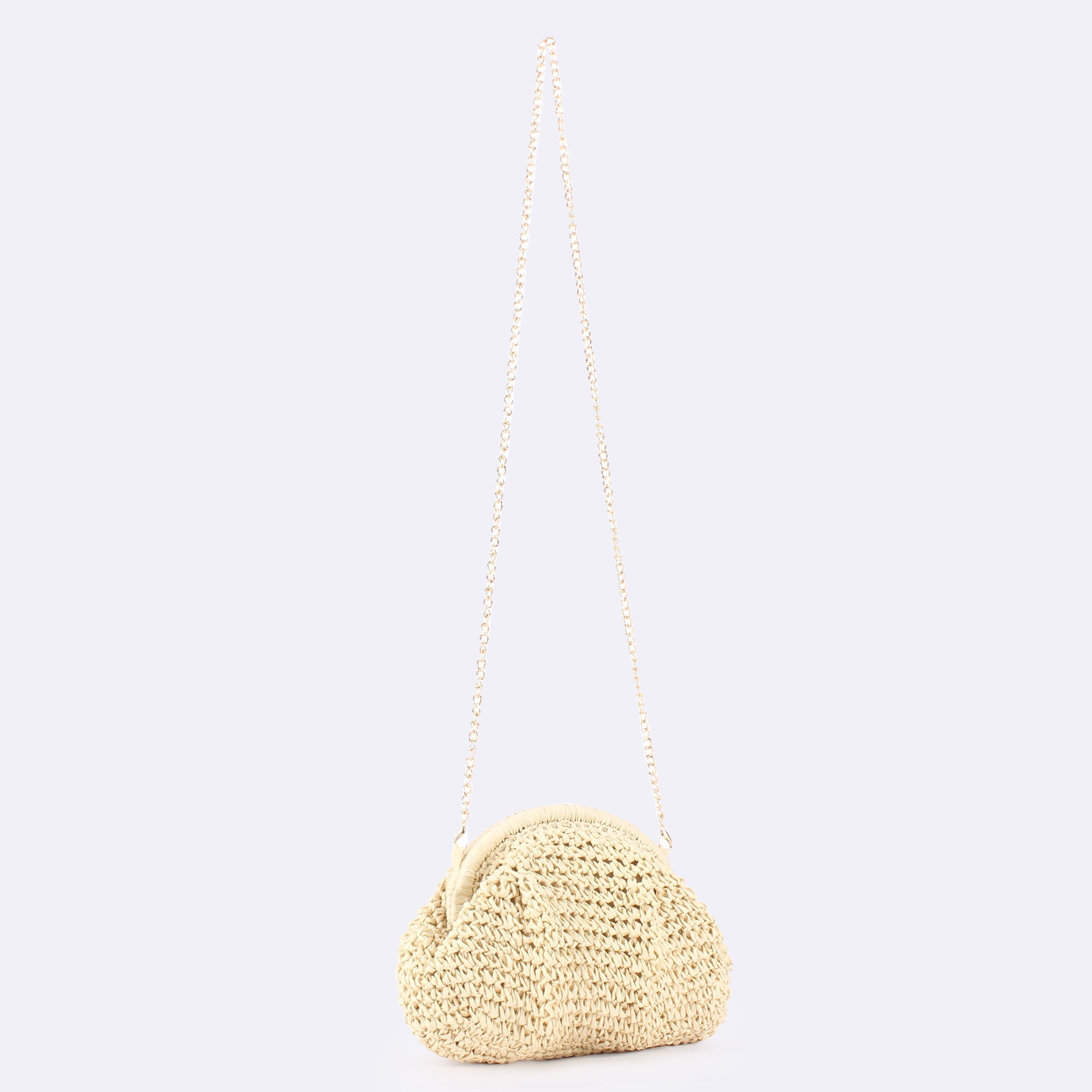 Mika Raffia Pouch Bag with detachable Chain