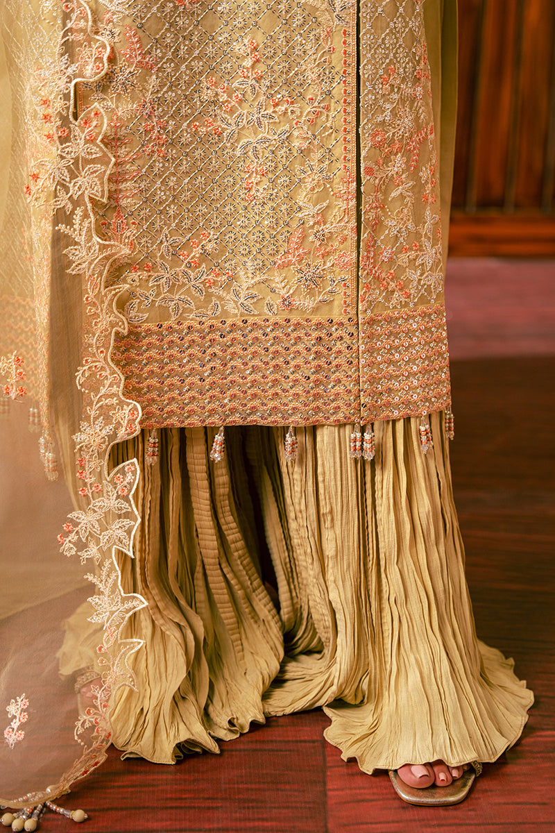 CANARY BUTTER-4 PIECE EMBROIDERED ORGANZA SUIT