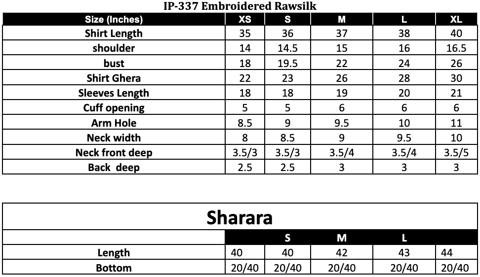 Size Chart (inches)