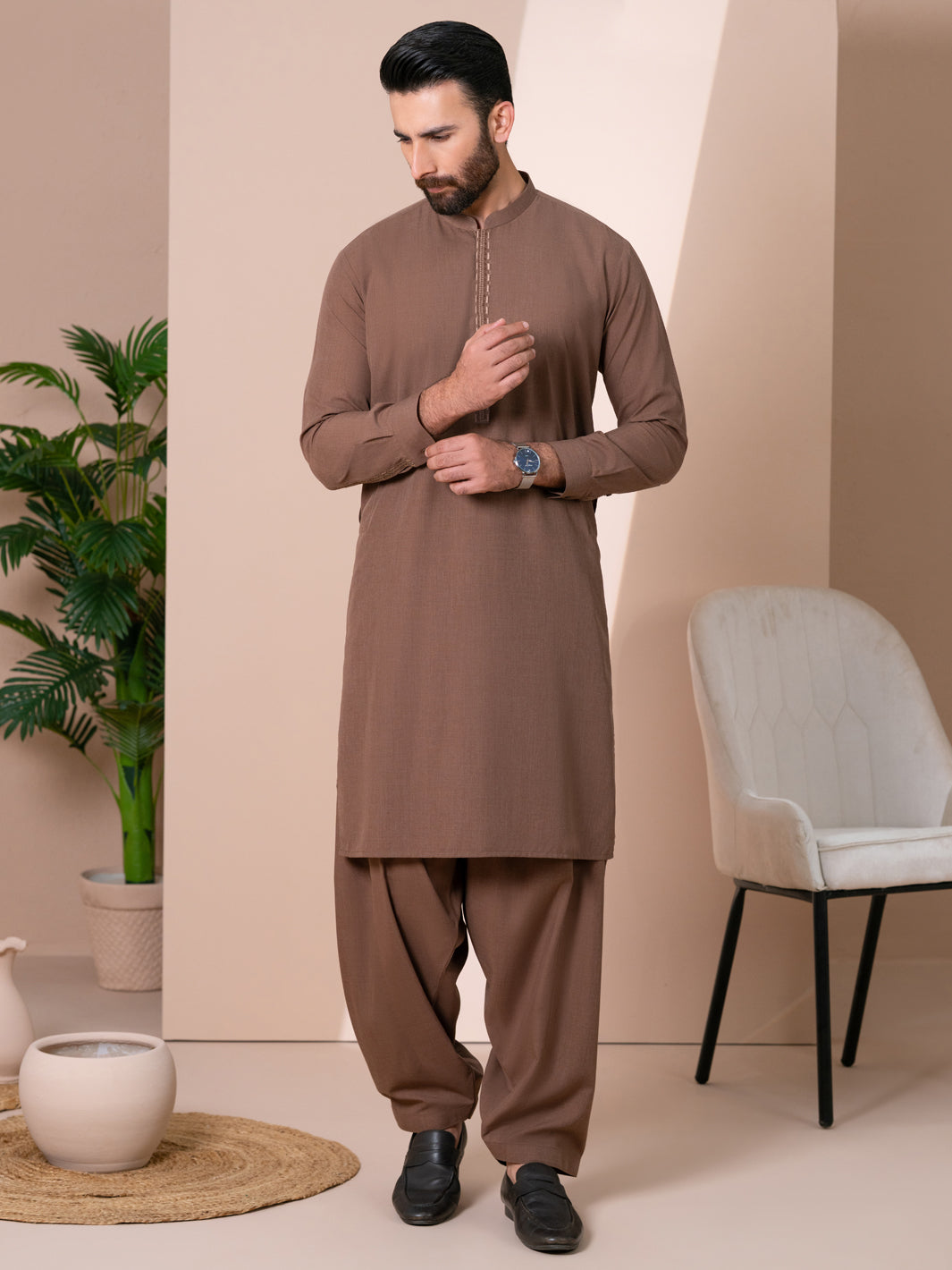 Brown Kameez Shalwar - AL-KS-3376