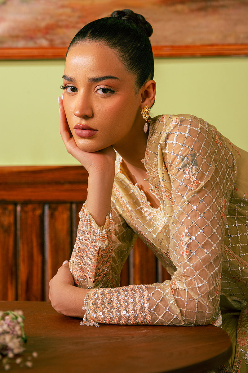 CANARY BUTTER-4 PIECE EMBROIDERED ORGANZA SUIT