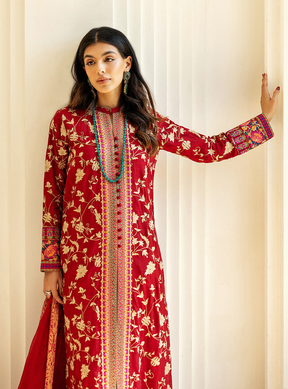 Crimson Charm Kashmiri Embroidery