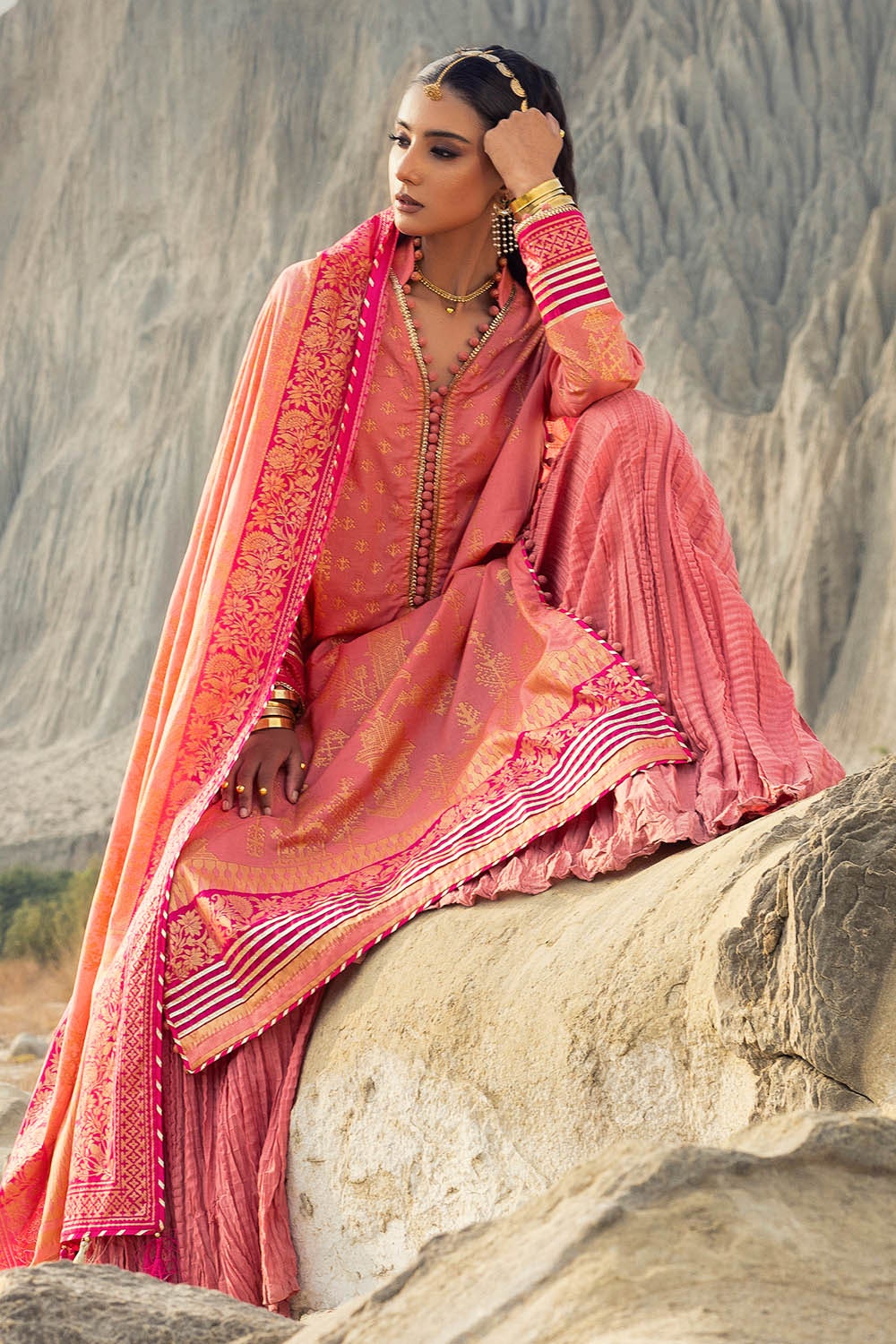 3 Piece Unstitched Gold Printed Lawn Suit
