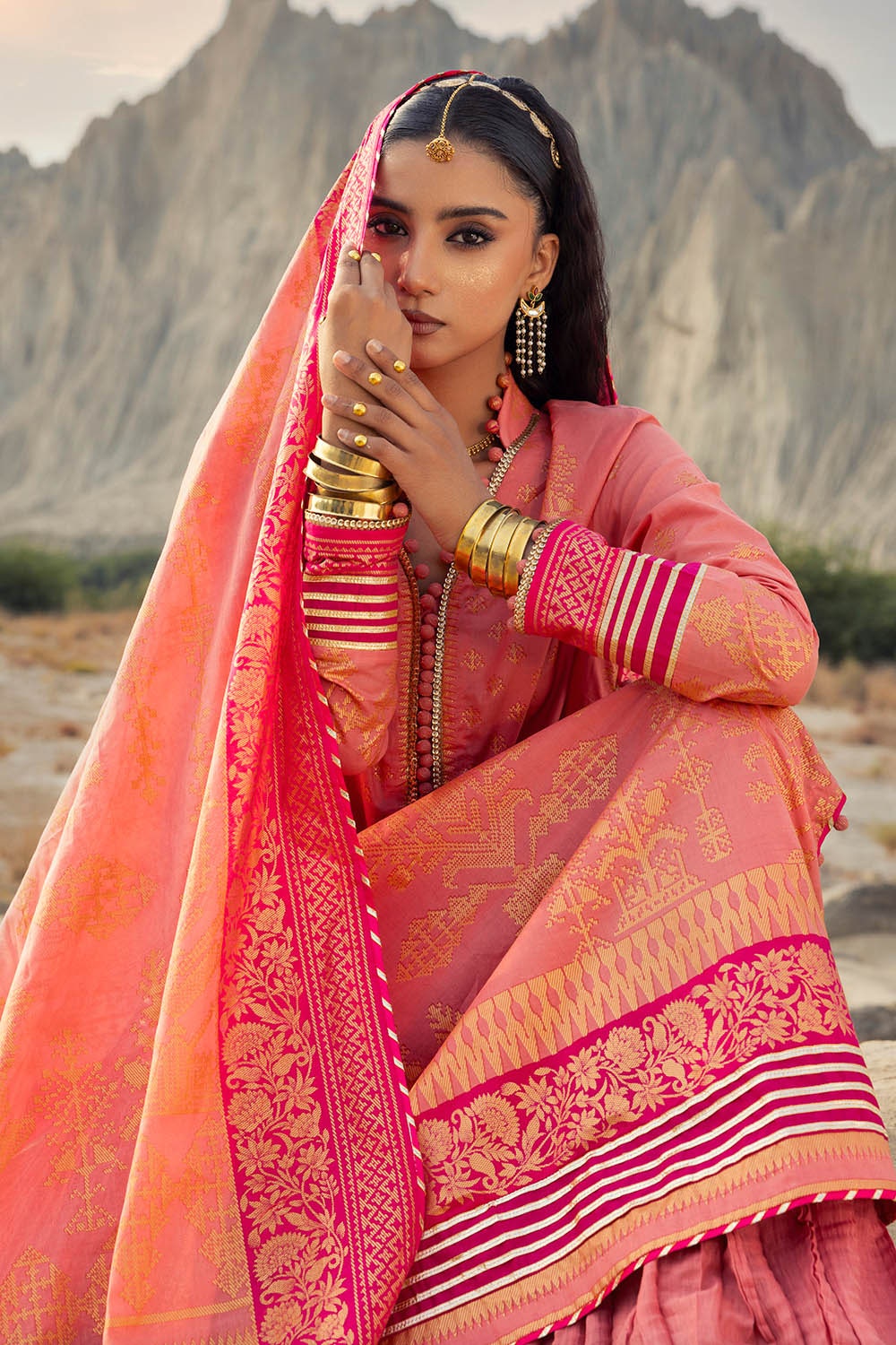 3 Piece Unstitched Gold Printed Lawn Suit