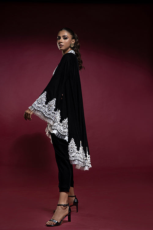 Black Velvet Coat with Trouser and Bustier Top