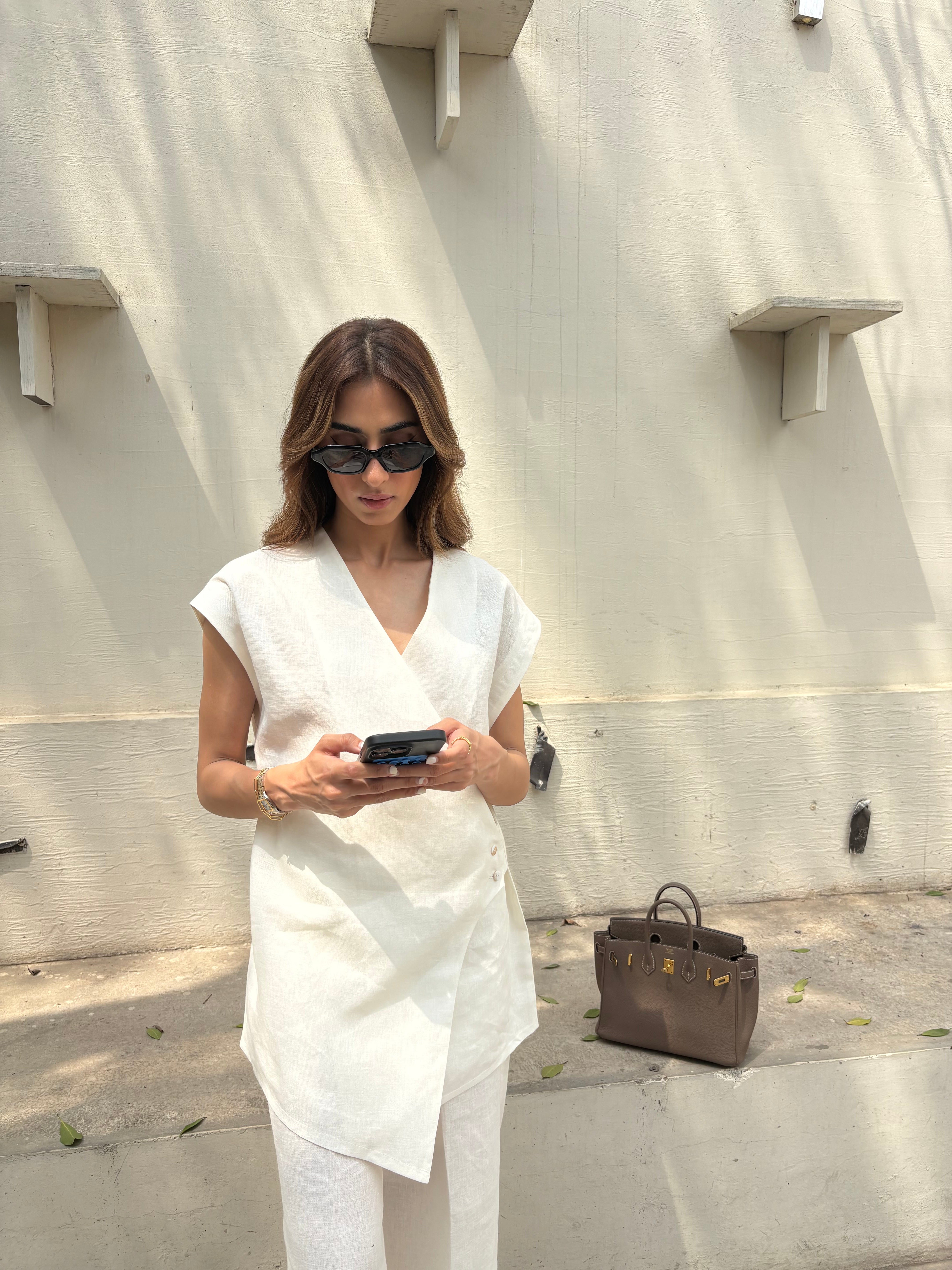 White Linen Vest Set