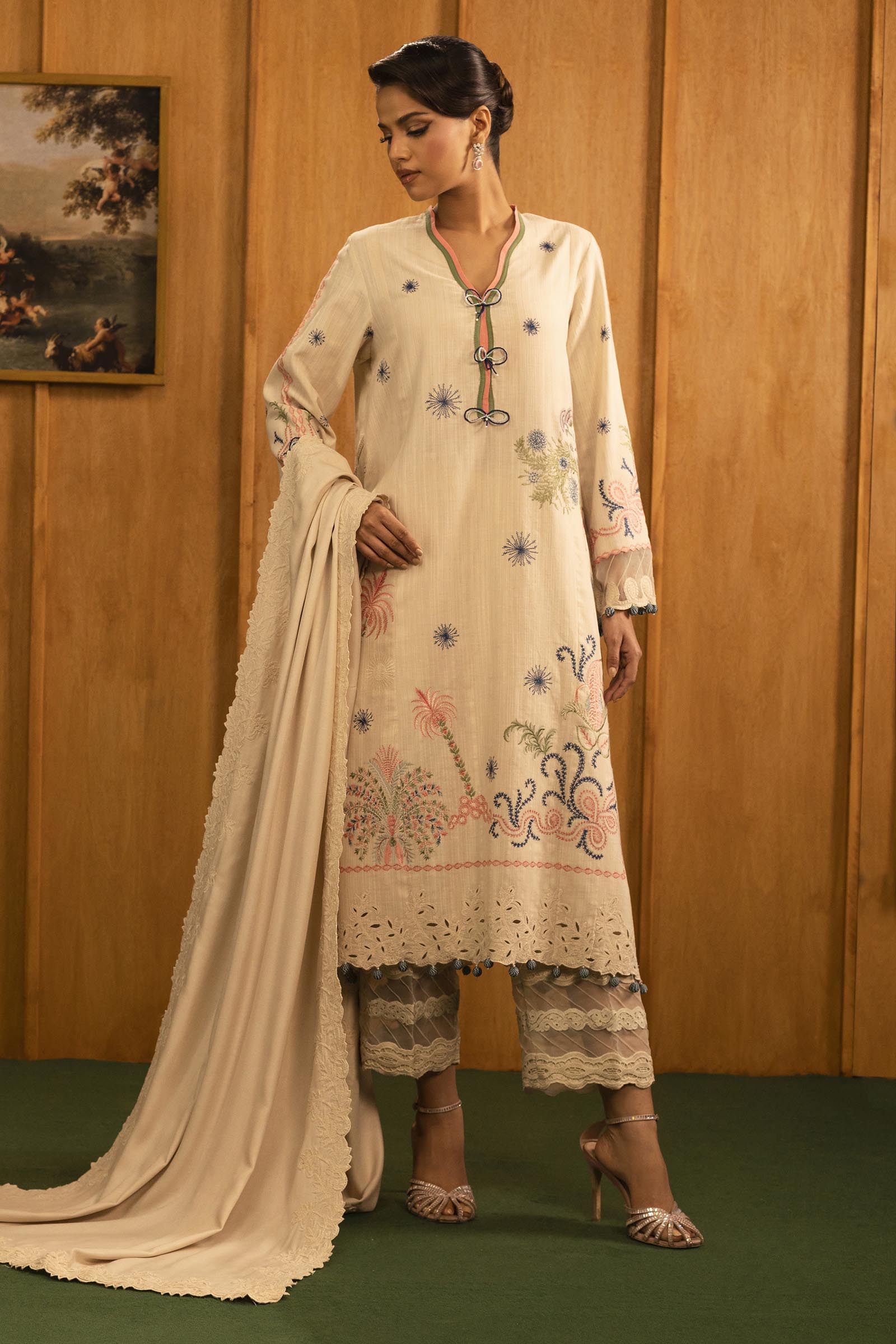 Unstitched Slub Muzlin 3 Piece Suit