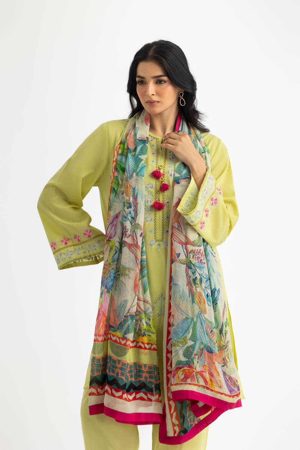 3Pc Cambric Embroidered Suit