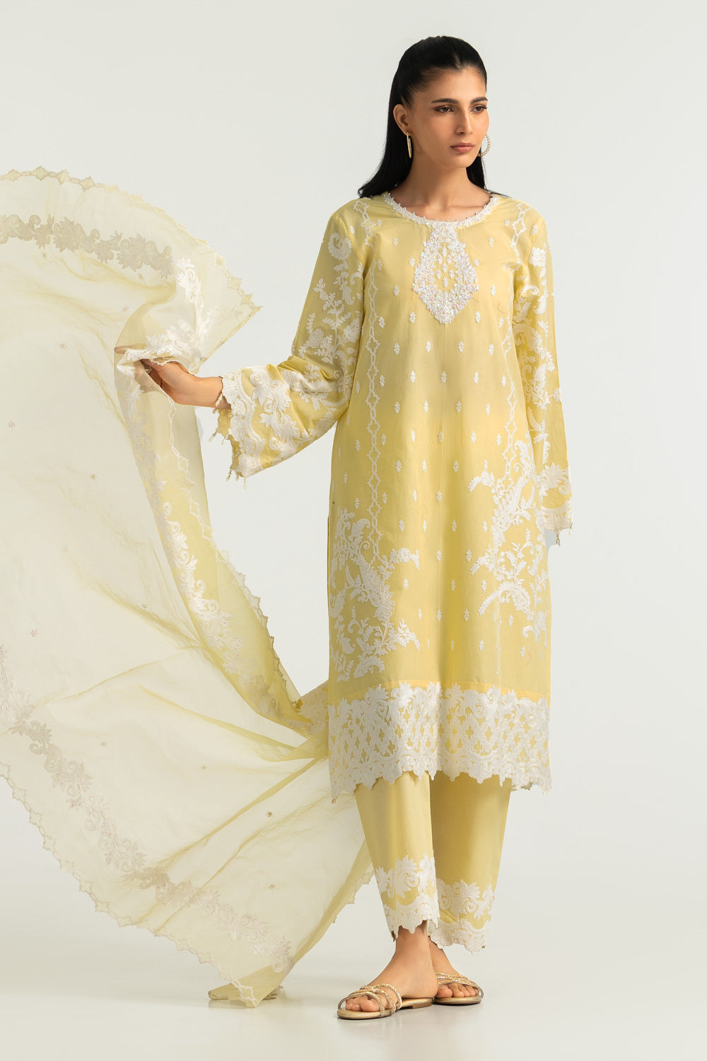 3PC Cambric Embroidered Suit - W-AP-26-486788