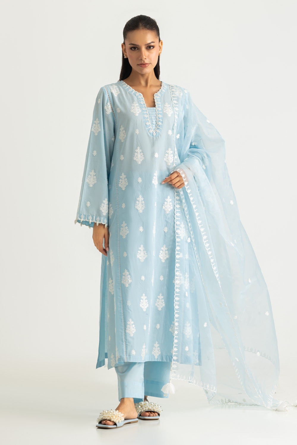 3PC Cambric Embroidered Suit - W-AP-26-487612