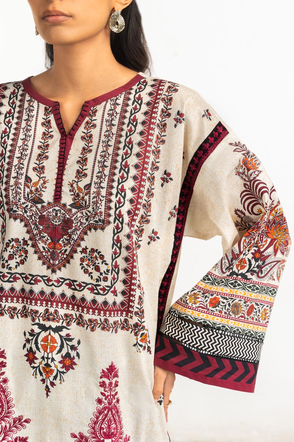 3PC Cambric Embroidered Suit With Printed Scarf