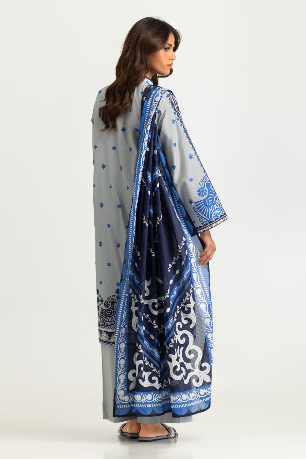 3PC Cambric Printed Suit With Embroidered