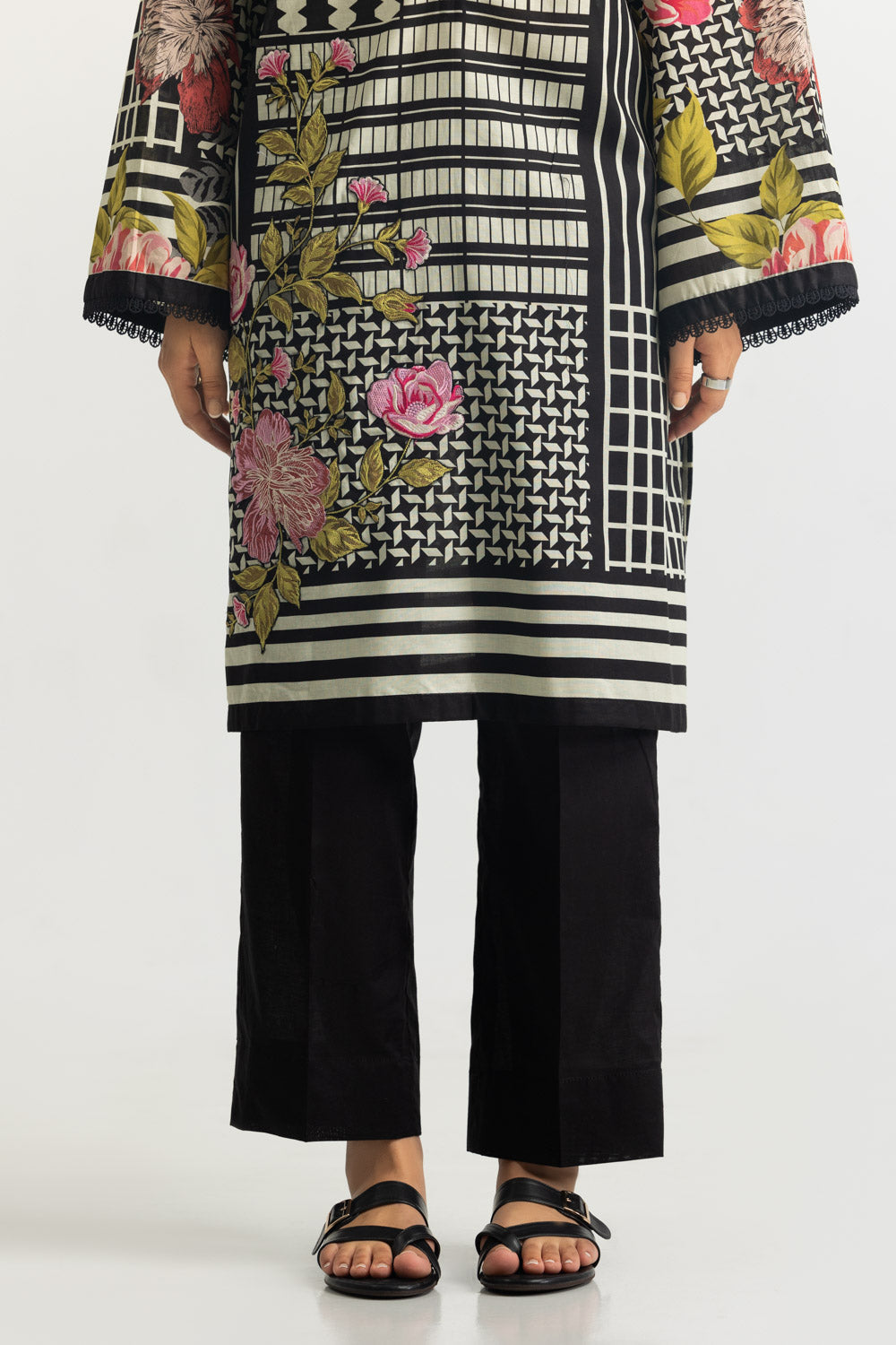 3PC Cambric Printed Suit With Embroidered