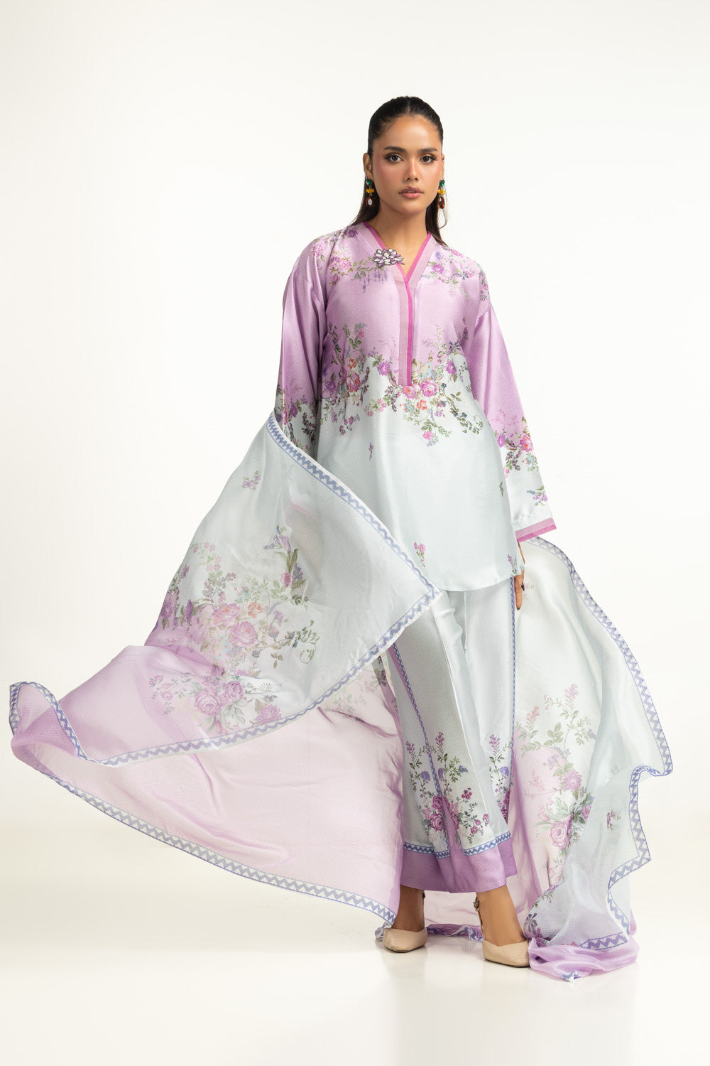 3PC Charmeuse Silk Printed Suit