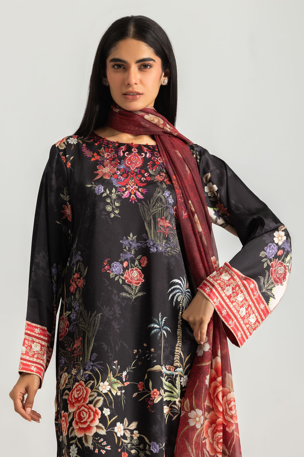 3PC Charmeuse Silk Printed Suit