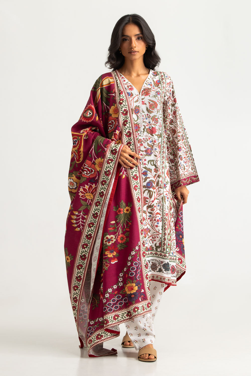 3PC Corduroy Printed Suit