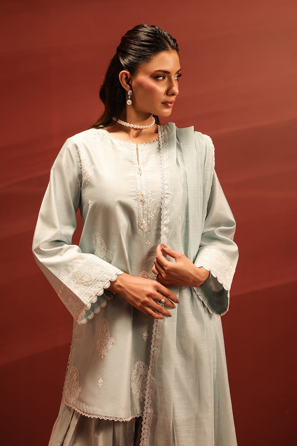3PC Cotton Embroidered Suit