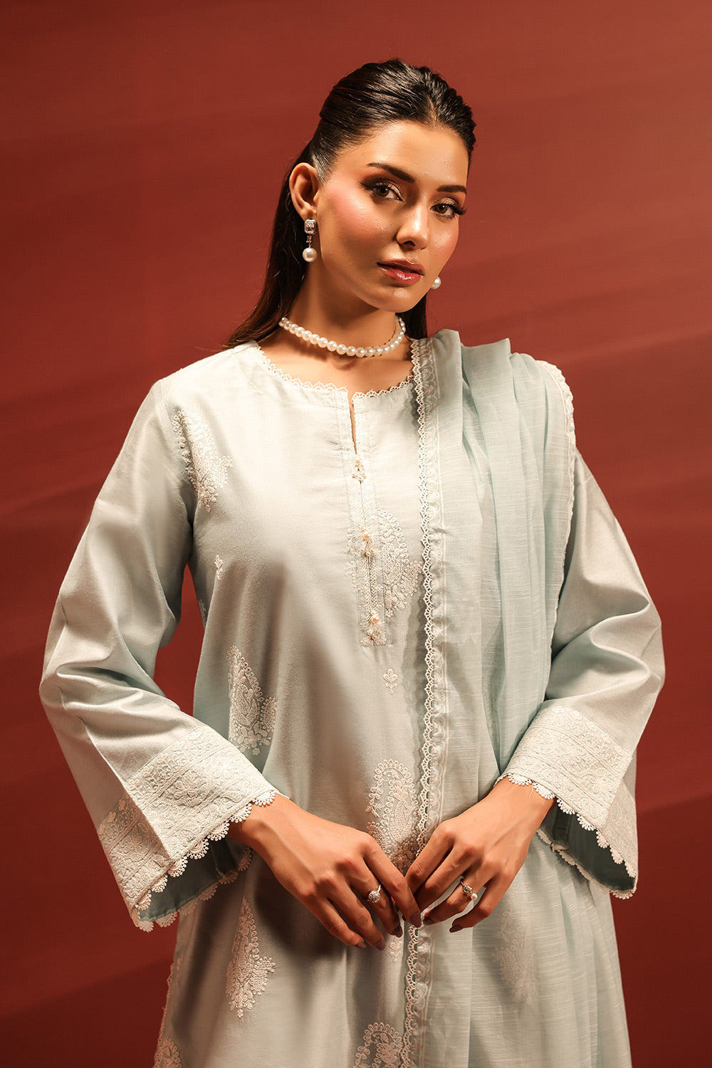 3PC Cotton Embroidered Suit