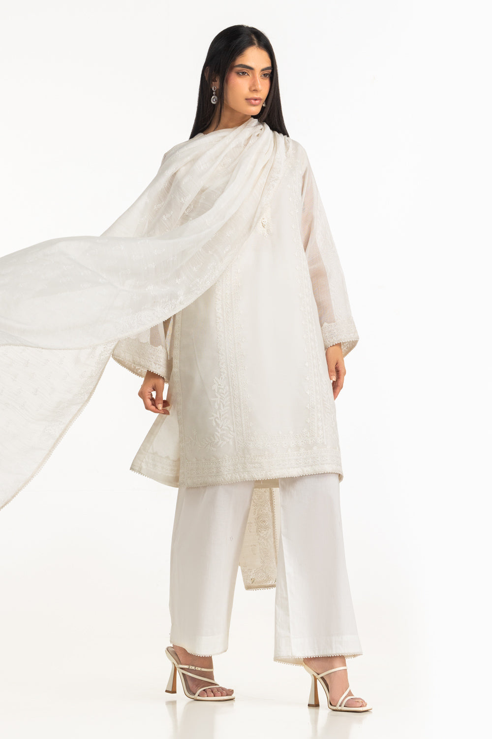 3Pc Cotton Net Embroidered Suit