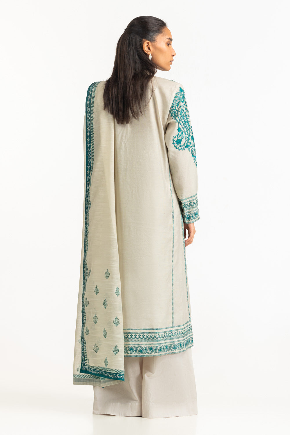 3Pc Cotton Net Embroidered Suit
