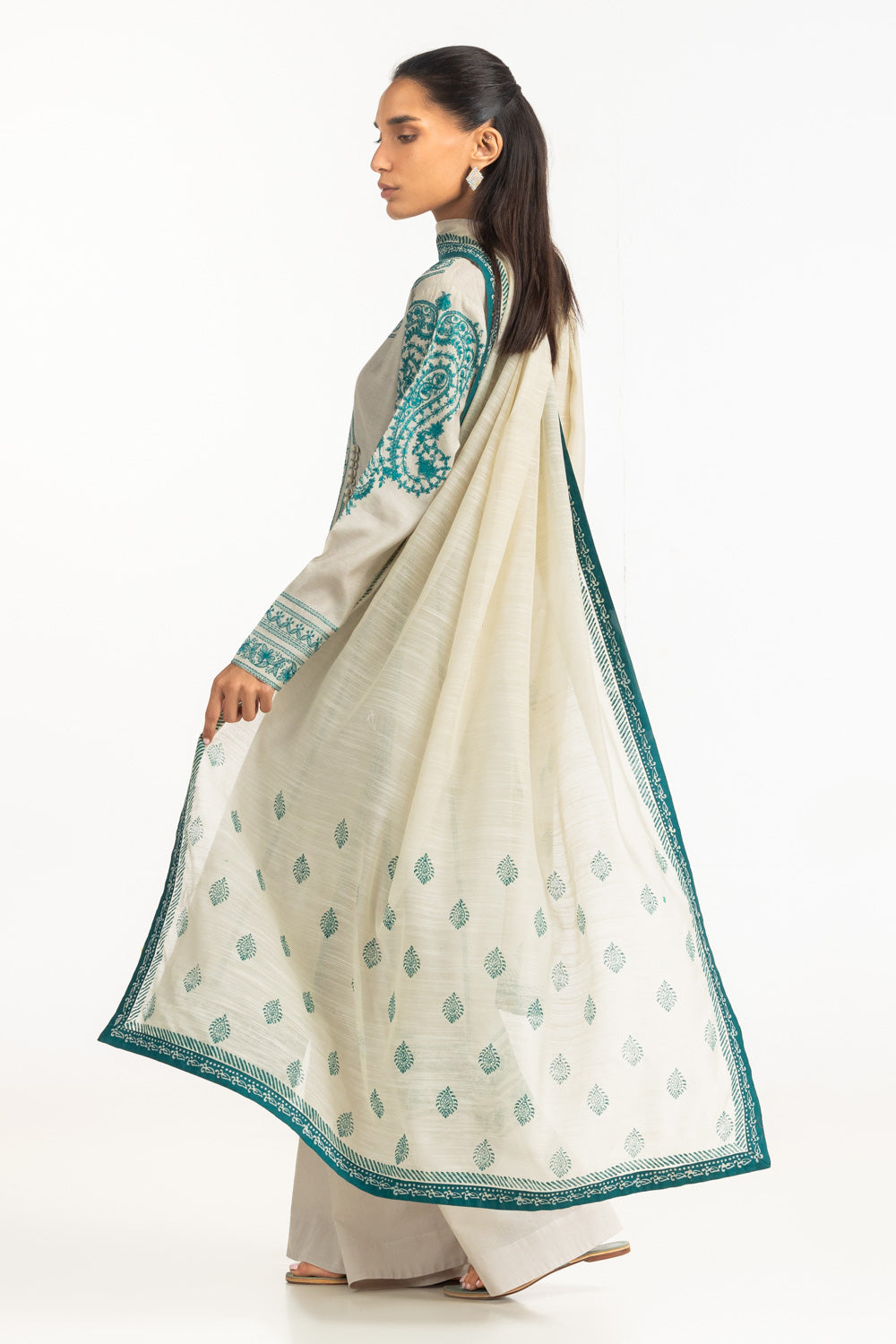 3Pc Cotton Net Embroidered Suit
