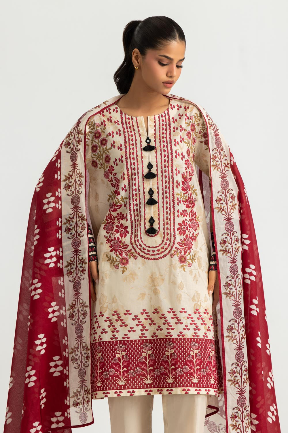 3PC Cotton Printed Suit