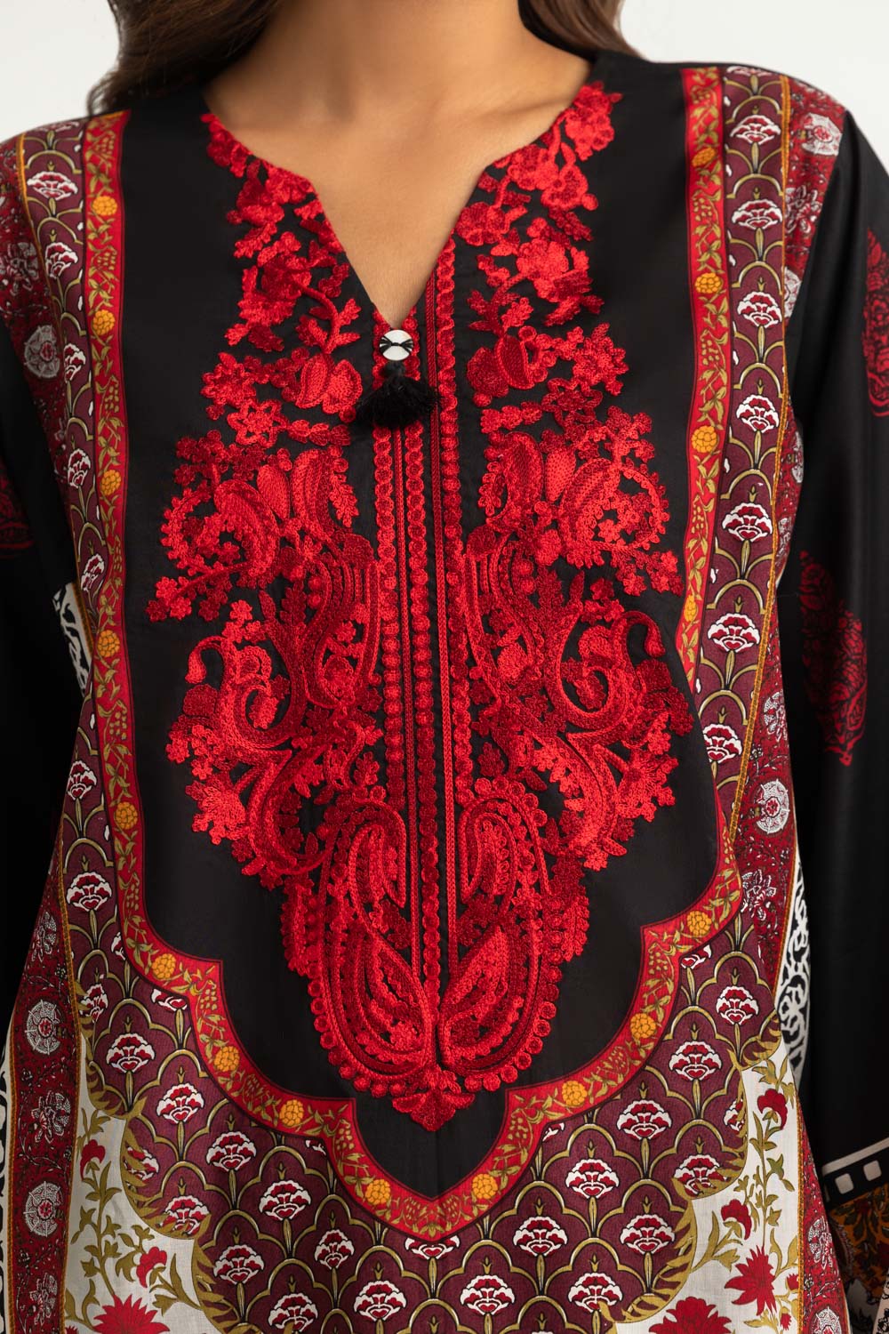 3PC Cotton Printed Suit With Embroidered
