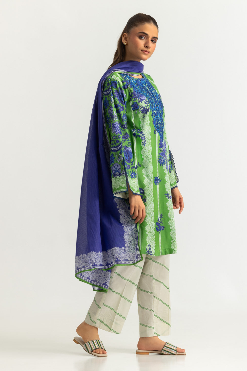 3PC Cotton Printed Suit With Embroidered