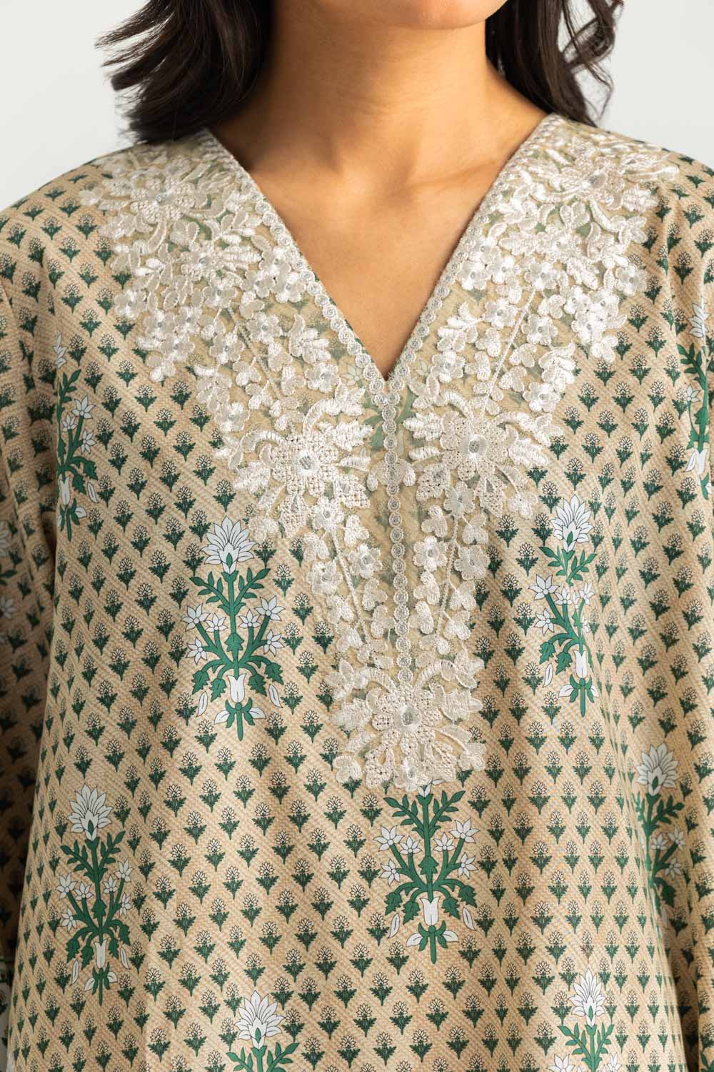 3PC Cotton Printed Suit With Embroidered